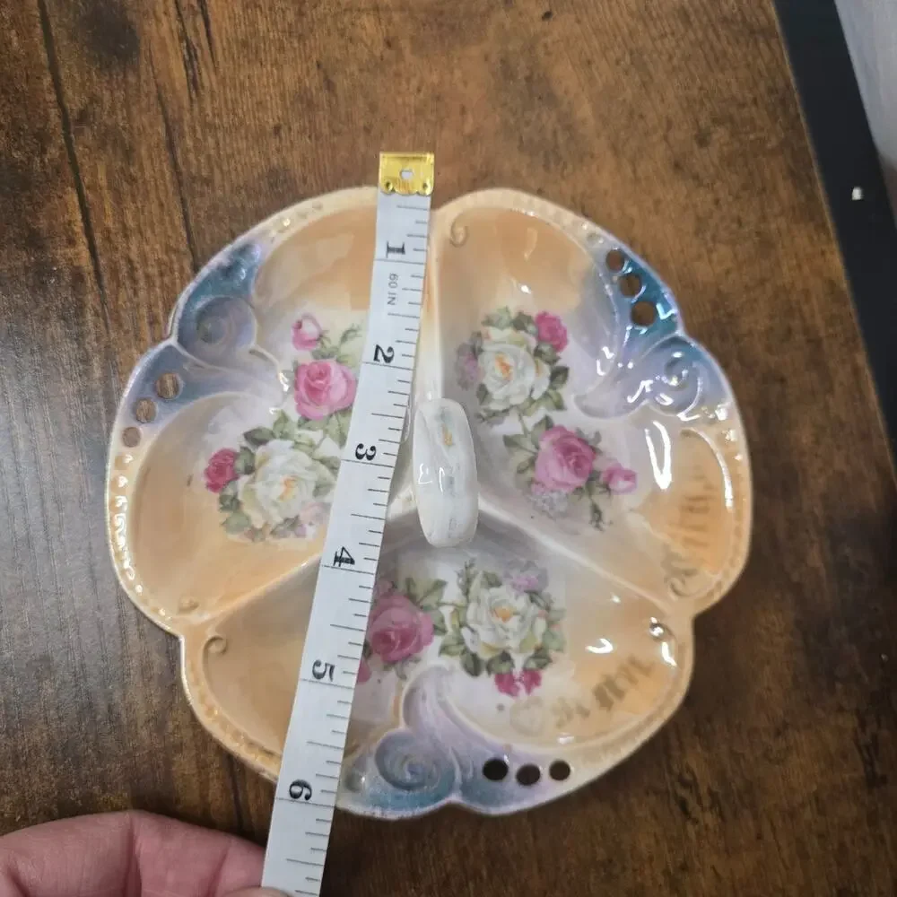 Vintage Floral Trinket Bowl 3 sections Hand painted Made in Germany
